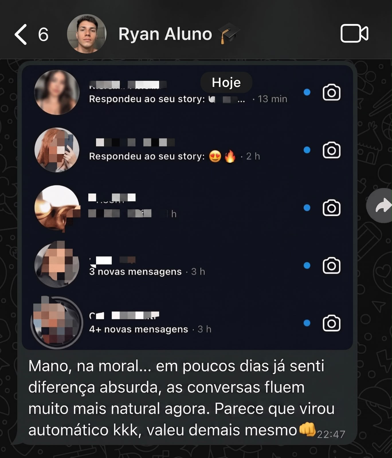 Print de conversa real do WhatsApp mostrando o método funcionando